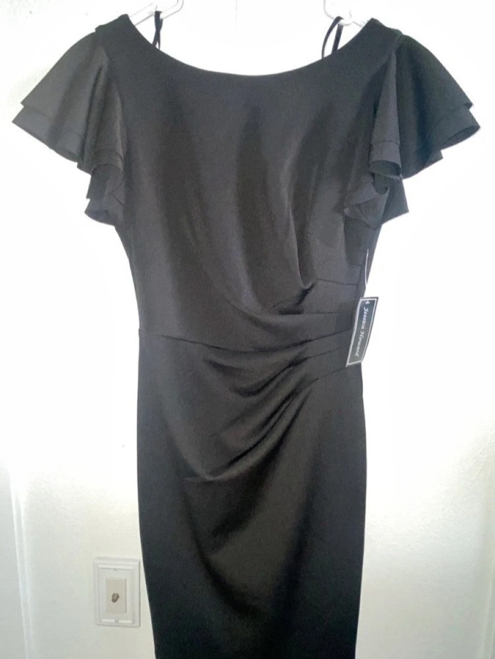 Jessica Howard Flutter-Sleeve Ruched Sheath Dress Black Size 6
